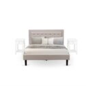 FN08Q-2DE05 3-Piece Platform Queen Bedroom Set with 1 Upholstered Bed and 2 Small Nightstands - Mist Beige Linen Fabric