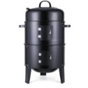 FOCUSSEXY Vertical Charcoal BBQ Smoker, 3-in-1 Round Charcoal Barbecue Grill with 2 Cooking Area, Built in Thermometer & Adjustable Air...