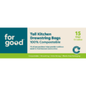 For Good Compostable Tall Kitchen Biodegradable Bin Liner Extra Strong, Tear and Leak Resistant Trash Bags, 15 Count, 13 Gallon...