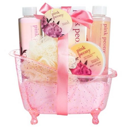 Freida & Joe Pink Peony Spa Bath Gift Set in a Dazzling Glitter Tub Luxury Body Care Mothers Day Gifts...