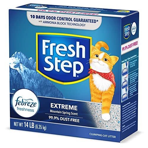 Fresh Step Extreme Scented Litter with the Power of Febreze, Clumping Cat Litter Mountain Spring, 14 Pounds (Package May Vary)