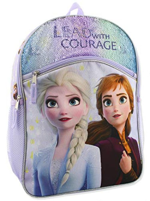 Frozen 2 Elsa Anna Girls Kid 16 inch Flip Sequin School Backpack (One Size, Purple)