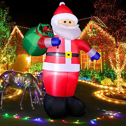 FunFanso 8 FT Christmas Inflatable Santa Claus Outdoor Decoration for Yard, Xmas Giant Blow up Santa with Built-in LED Lights...