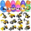 Fun Little Toys 12 Pcs Surprise Eggs Prefilled with Mini Construction Vehicles Building Blocks,Easter Eggs with Toys Inside,Easter Basket Stuffers,Classroom...