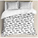 Funny Words Queen Size Duvet Cover Set, Blah Blah Words in Hand Written Style Nonsense Expression Discussion Theme, Decorative 3...