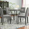 Furmax, Set of 4 Upholstered Dining Chairs with Wooden Legs, Fabric, Gray