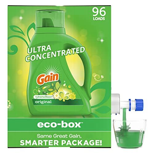 Gain Laundry Detergent Liquid Soap Eco-Box, Ultra Concentrated High Efficiency (HE), Original Scent, 96 Loads