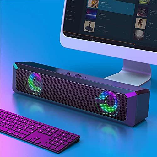 Gaming PC Sound Bar,Powerful Stereo Computer Speakers with RGB LED Lights, Input USB-Powered Wired Computer Sound Bar for Desktop, Laptop...