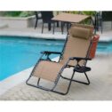 GC12-2 Oversized Zero Gravity Chair with Sunshade & Drink Tray, Tan - Set of 2