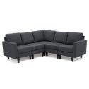 GDF Studio Contemporary Carolina Fabric Sectional Couch, Dark Grey