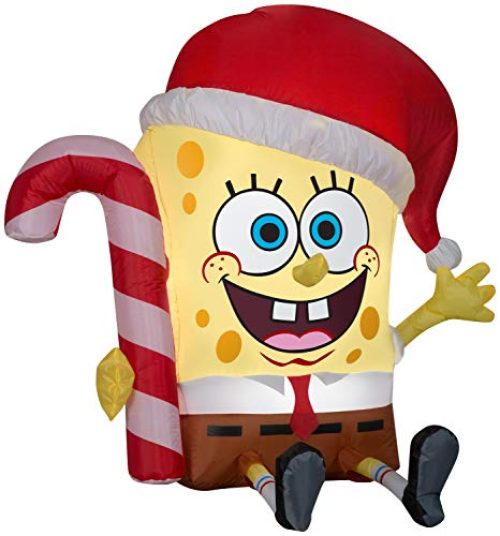 Gemmy Christmas Airblown Inflatable Spongebob w/Candy Cane Nickelodeon, 3 ft Tall, Yellow