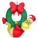 Gemmy Christmas Airblown Inflatable Grinch Hanging from Wreath Dr. Seuss, 4 ft Tall, Green
