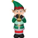 Gemmy Inflatable Animated Elf Playing Trumpet LED Lighted Yard Decoration - 72 in