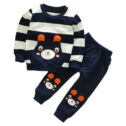 Generic Clearance Festive Holiday Apparel Autumn Winter Kids Baby Girl Boy Clothes Set Crew Neck Long Sleeve Striped Bear Tops+Pants...