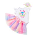 Genuiskids Baby Girls First Easter Outfit Infant Short Sleeve Ruffle Romper Bodysuit Colorful TulleTutu Skirt Set 3Pcs Clothes Set 3-24M