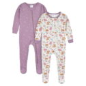 Gerber Baby & Toddler Girl Snug Fit Footed Cotton Pajamas, 2-Pack