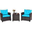 Giantex 3 Pieces Patio Furniture Set, PE Rattan Wicker 3 Pcs Outdoor Sofa Set w/Washable Cushion and Tempered Glass Tabletop,...