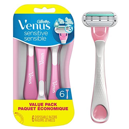 Gillette Venus Sensitive Disposable Razors for Women with Sensitive Skin, 6 Count, Delivers Close Shave with Comfort, Pink and White