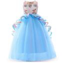 Girl Unicorn Party Princess Dress Rainbow Tulle Long Wedding Gown Birthday Kids Clothes