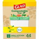 Glad 2.6 Gallon Small Kitchen Compost Bags, Lemon, 44 Bags
