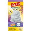 Glad ForceFlex Tall Kitchen Drawstring Trash Bags, 13 Gallon, Gain Lavender with Febreze Freshness, 40 Count