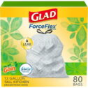 Glad ForceFlex 13-Gallon Tall Kitchen Trash Bags, Gain Scent with Febreze, 80 Bags