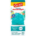 Glad ForceFlex MaxStrength Tall Kitchen Drawstring Trash Bags, 13 Gallon, Bahama Bliss, 20 Ct