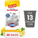 Glad ForceFlex MaxStrength with Clorox 13 Gallon Kitchen Trash Bags, Lemon Fresh Bleach, 20 Bags