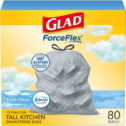 Glad ForceFlex Tall Kitchen Drawstring Trash Bags, 13 Gallon, Gain Fresh Clean with Febreze Freshness, 80 Count