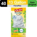 Glad ForceFlex Tall Kitchen Drawstring Trash Bags, 13 Gallon, Gain Original with Febreze Freshness, 40 Count