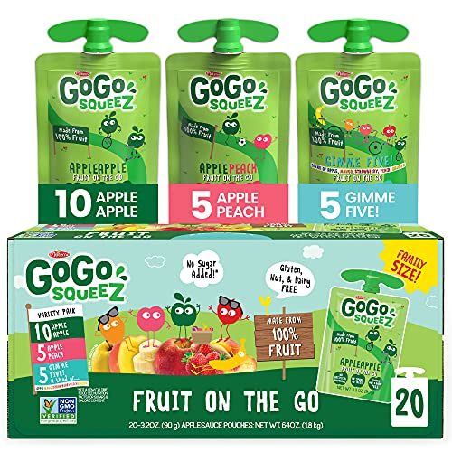 GoGo squeeZ Fruit on the Go Variety Pack, Apple Apple, Apple Peach, & Gimme 5, 3.2 oz. (20 Pouches) -...