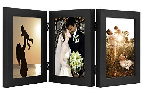 Golden State Art, Fathers Day Frames, 5x7 Three Picture Frame Trifold Hinged Photo Frame with 3 Openings, Desk Top Family...