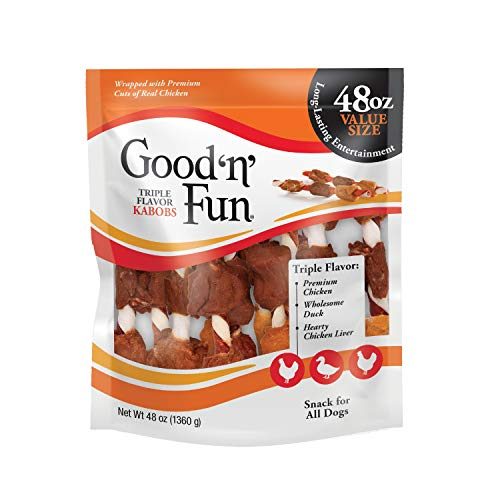 Good ’n’ Fun Triple Flavor Kabobs 48 Ounce, Rawhide Snack For All Dogs
