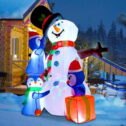 GOOSH 5.6 FT Christmas Inflatable Snowman with Penguins, Xmas Snow Man Blow Up Yard Decorations with Built-in LED Lights for...