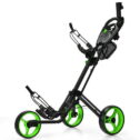 Goplus Folding 3 Wheel Golf Push Cart W/Brake Scoreboard Adjustable Handle Green