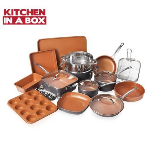 Gotham Steel 20 Piece All in One Kitchen Cookware + Bakeware Set with Nonstick Durable Ceramic Copper Coating – Includes...