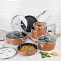 Gotham Steel Copper Cast Stackmaster Pots and Pans Set, 10 Piece Stackable Cookware with Nonstick Cast Texture Coating, Includes Frying...