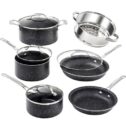 Granite Stone Pots and Pans Set, 10 Piece Nonstick Cookware Set, Includes Steamer, Scratch Resistant, Granite Coated, Dishwasher and Oven-Safe,...