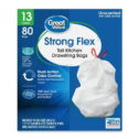 Great Value 13-Gallon Drawstring Strong Flex Tall Kitchen Bags, Unscented, 80 Bags