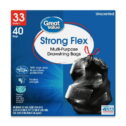 Great Value Strong Flex 33-Gallon Drawstring Multi-Purpose Trash Bags, Unscented, 40 Bags