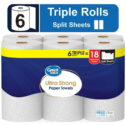 Great Value Ultra Strong Paper Towels, White, 6 Triple Rolls