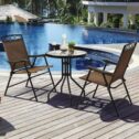 Gymax 3-Piece Bistro Conversation Set Pub Patio Outdoor with Folding Chairs Table