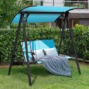 Gymax Canopy Steel Porch Swing - Turquoise