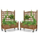 Gymax 2PC 32in Wood Planter Box w/Trellis Mobile Raised Bed for Climbing Plant