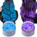 Hair Color Wax, Unisex Disposable Blue and Purple Hair Dye, Hairstyle Coloring Cream for Party, Cosplay, Halloween, Masquerade, Club, Temporary...