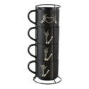 Halloween 12-Ounce Black Skeleton Hand Stoneware Stackable Mug Set with Iron Rack, by Way To Celebrate