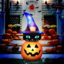 Halloween Inflatable Kitty Cat On Pumpkin Inflatable Yard Decoration with Build-in LEDs Inflatablesor Indoor Outdoor