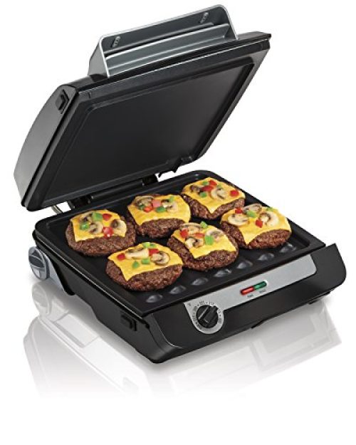 Hamilton Beach 4-in-1 Indoor Grill & Electric Griddle Combo with Bacon Cooker, Opens Flat to Double Cooking Surface, Removable Nonstick...