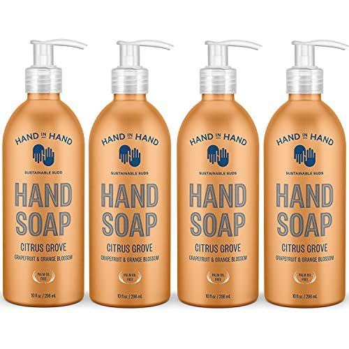 Hand in Hand Nourishing Liquid Hand Soap, 10 Fl Oz, Grapefruit & Orange Blossom, Citrus Grove Scent, 4 Pack
