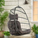 Hanging Egg Chair, Indoor Outdoor Swing Egg Chair Without Stand, Wicker Hammock Chair Swing with Cushion & Hanging Chain, Hanging...